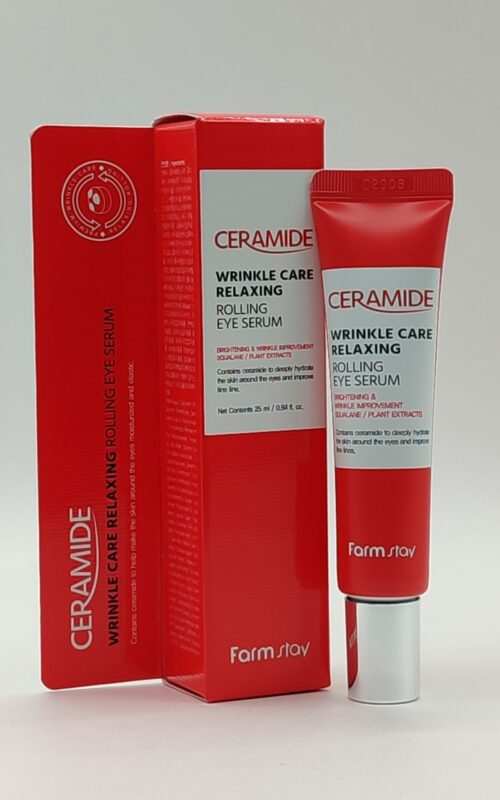 Сыворотка-роллер для век с церамидами farmstay ceramide wrinkle care relaxing rolling eye serum. 25мл