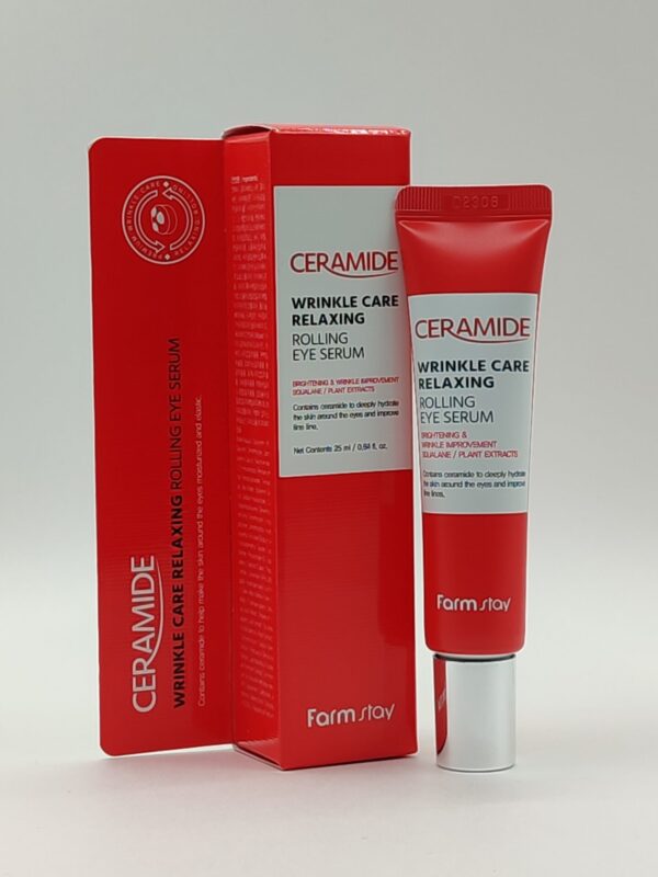 Сыворотка-роллер для век с церамидами farmstay ceramide wrinkle care relaxing rolling eye serum. 25мл